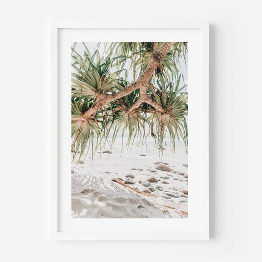 Coastal Serenity: Pristine Beach and Pandanus Oil Painting