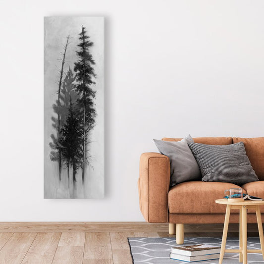 Elegant Silhouette of Trees in Monochrome Oil Painting for Modern Decor