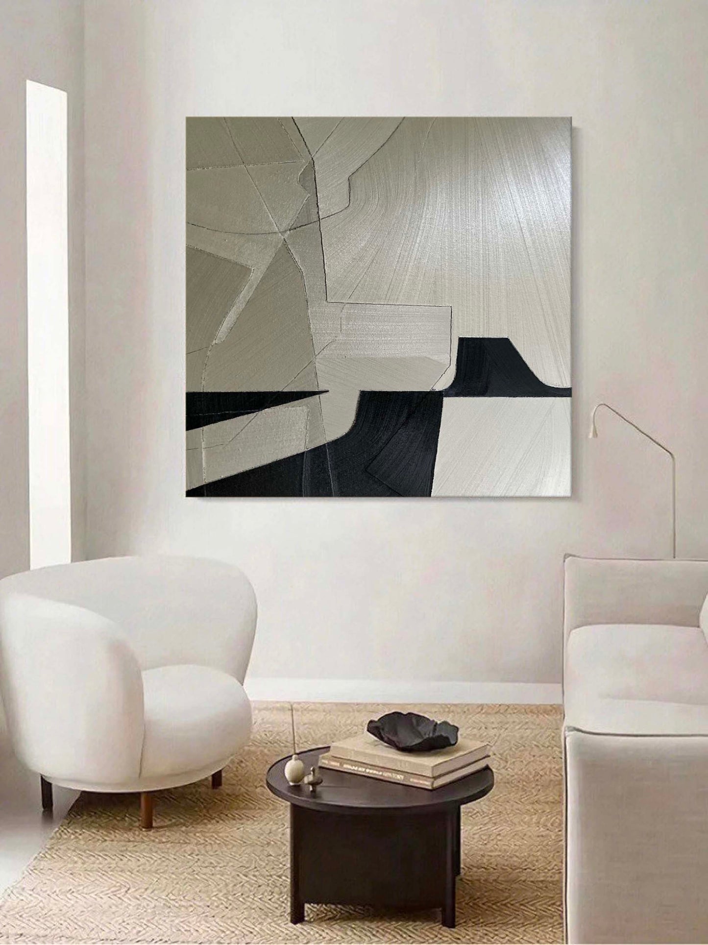 Sleek Minimalist Geometric Oil Painting for Modern Home Decor