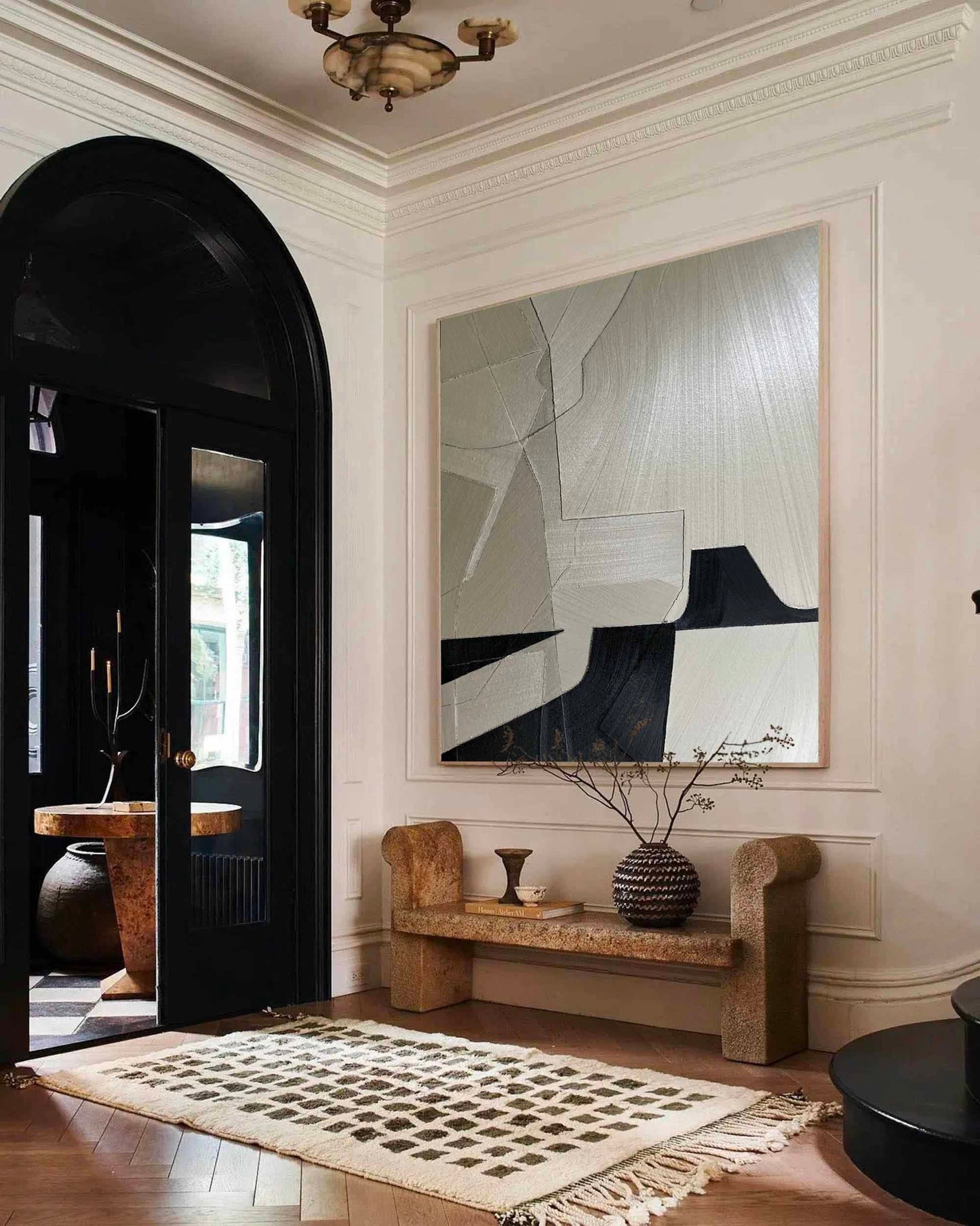 Sleek Minimalist Geometric Oil Painting for Modern Home Decor