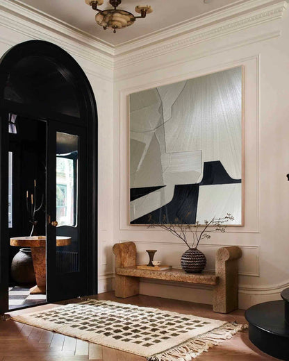 Sleek Minimalist Geometric Oil Painting for Modern Home Decor