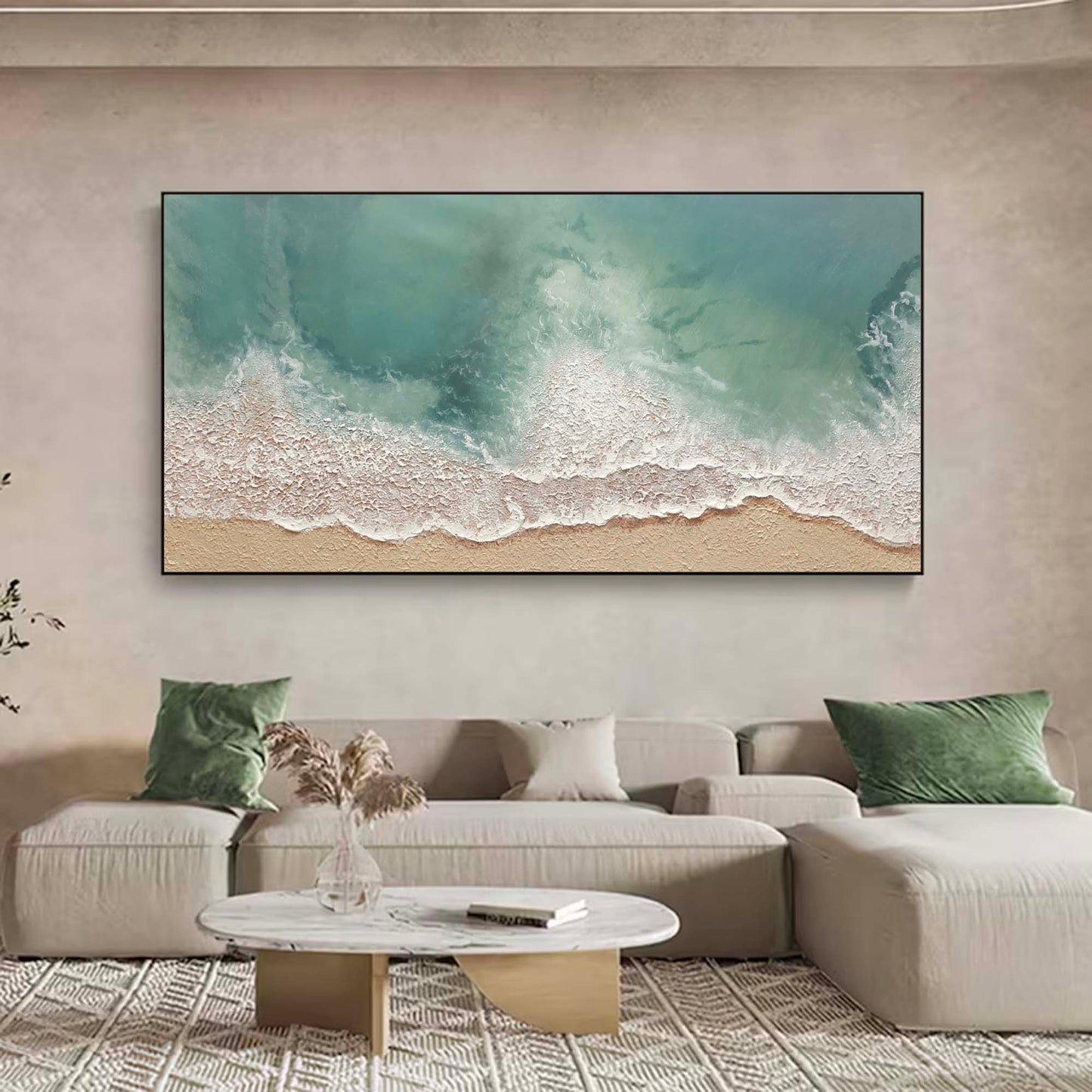Serene Ocean Waves and Tranquil Beach Oil Painting for Coastal Home Decor