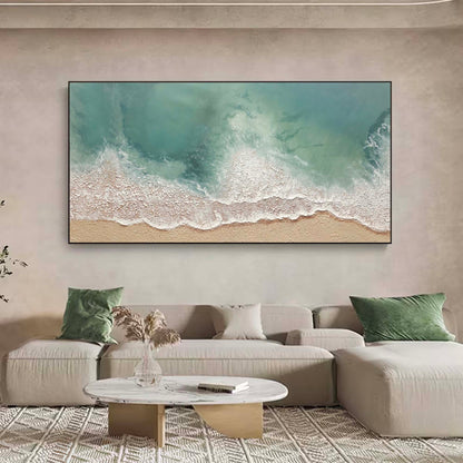 Serene Ocean Waves and Tranquil Beach Oil Painting for Coastal Home Decor