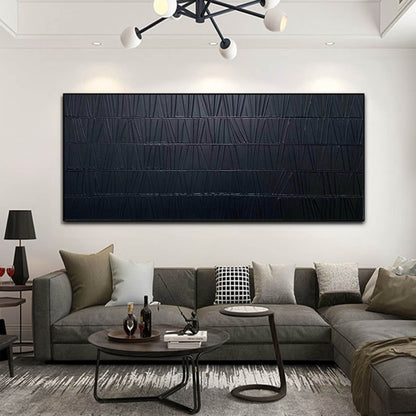 Textured Black Minimalist Abstract Oil Painting for Modern Decor