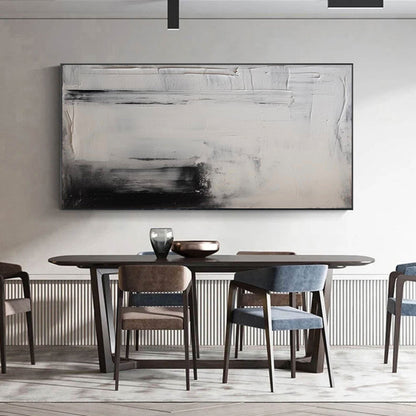 Elegant Black and White Minimalist Abstract Oil Painting for Modern Home Decor
