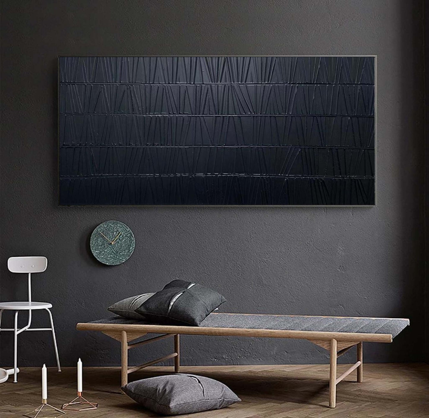 Textured Black Minimalist Abstract Oil Painting for Modern Decor