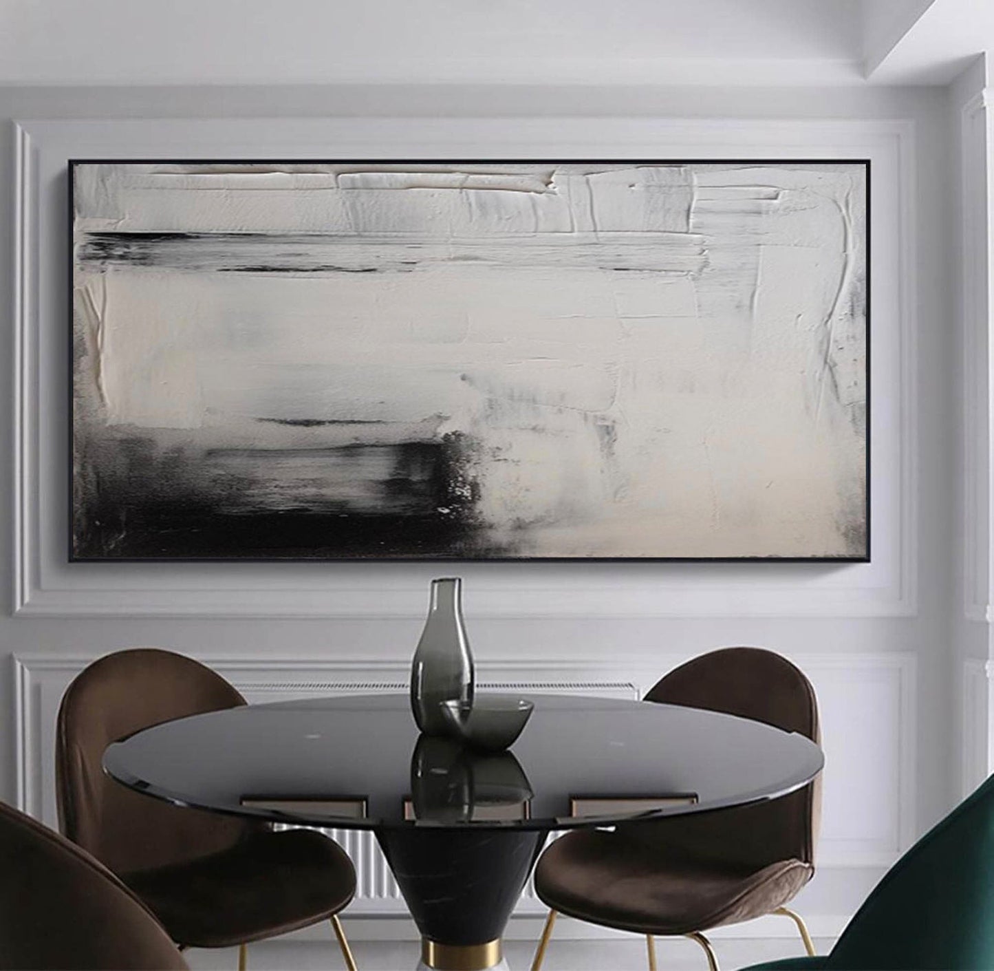 Elegant Black and White Minimalist Abstract Oil Painting for Modern Home Decor