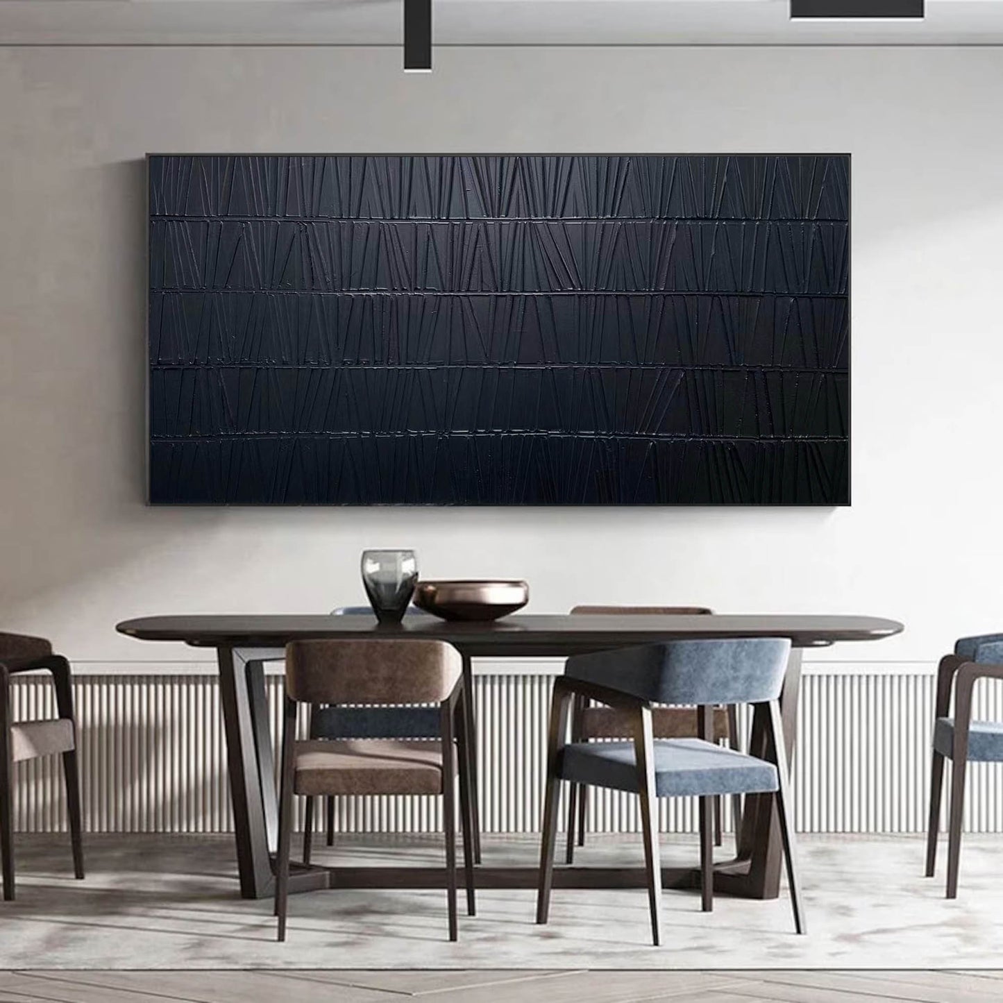 Textured Black Minimalist Abstract Oil Painting for Modern Decor