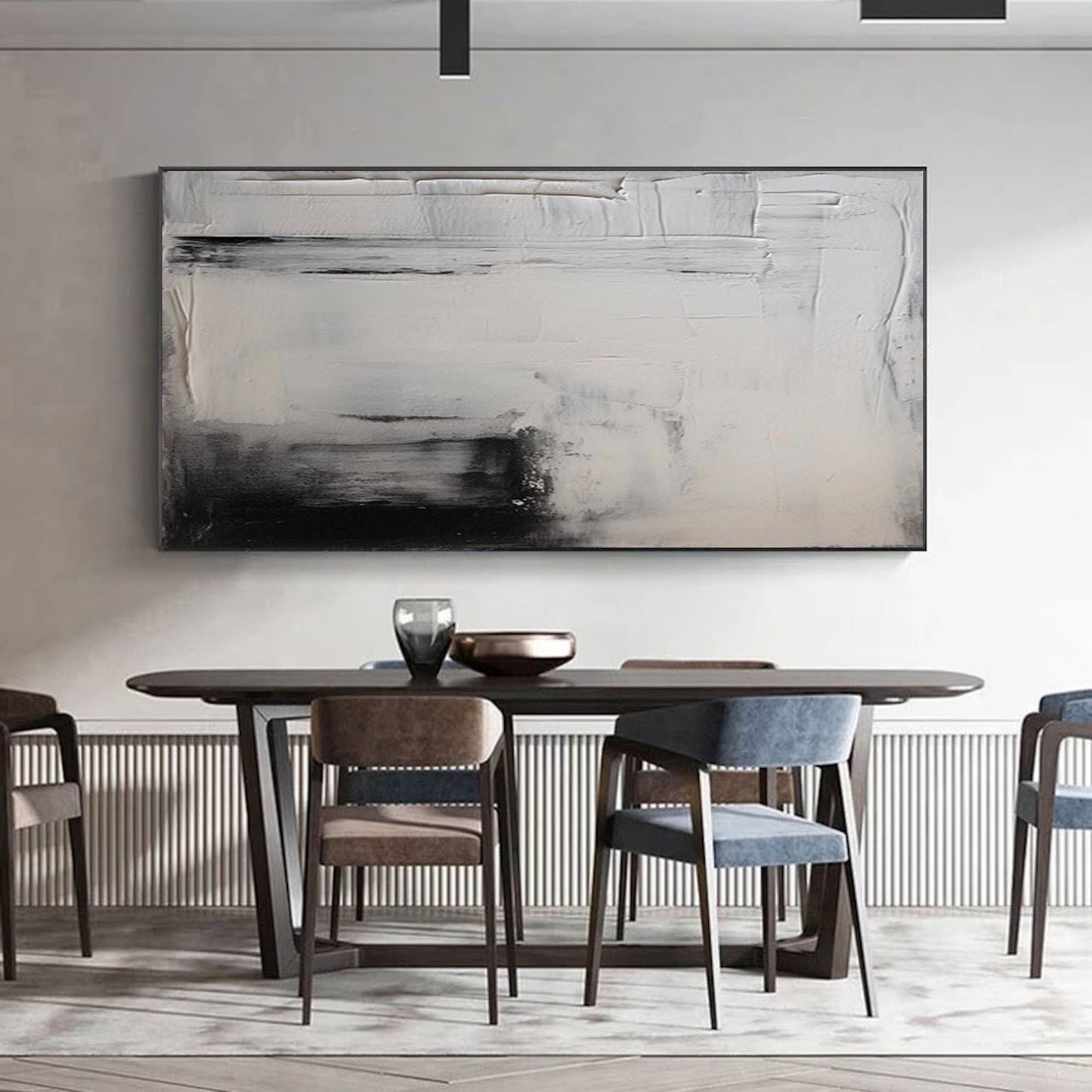 Elegant Black and White Minimalist Abstract Oil Painting for Modern Home Decor