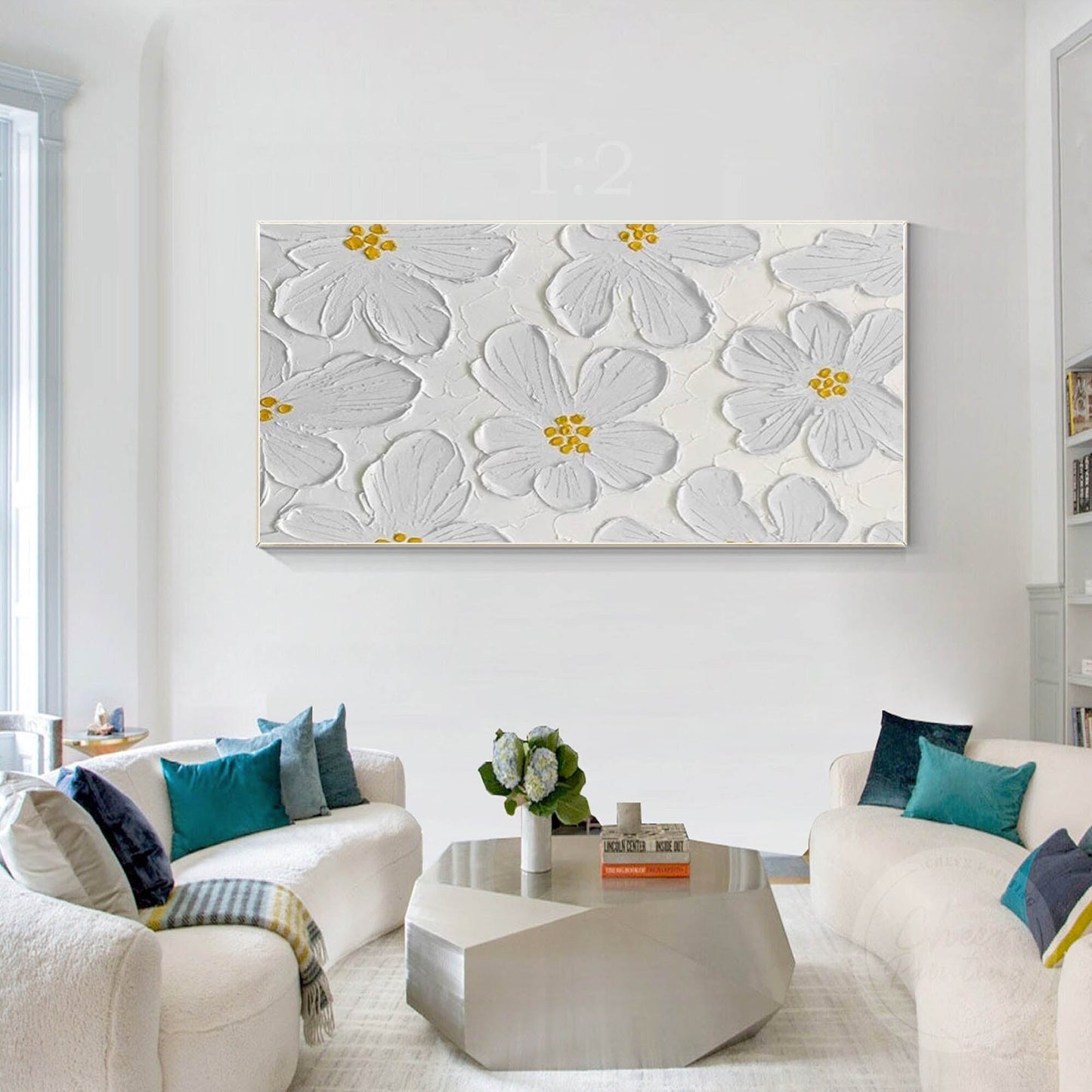 Elegant White Flower Oil Painting for Minimalist Home Décor and Art Lovers