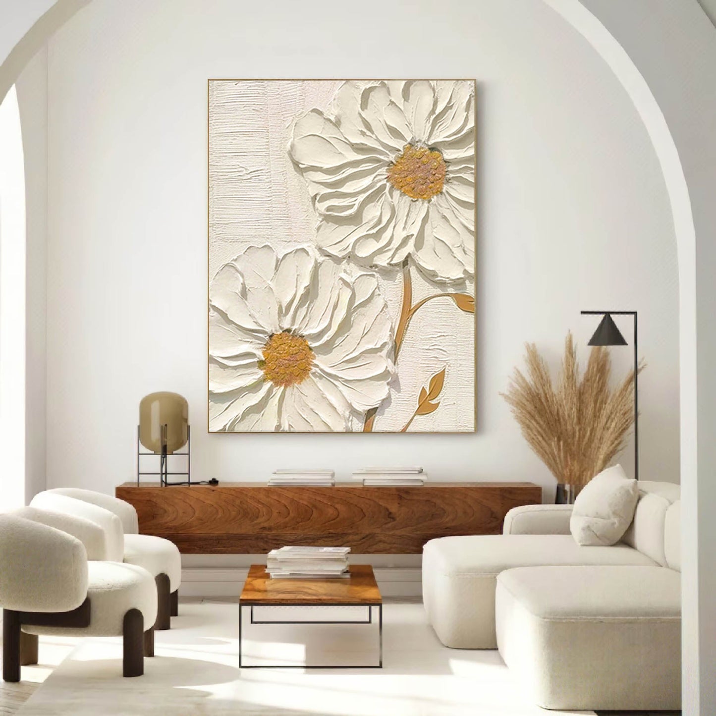 Elegant White Flower Oil Painting for Minimalist Home Décor and Art Lovers