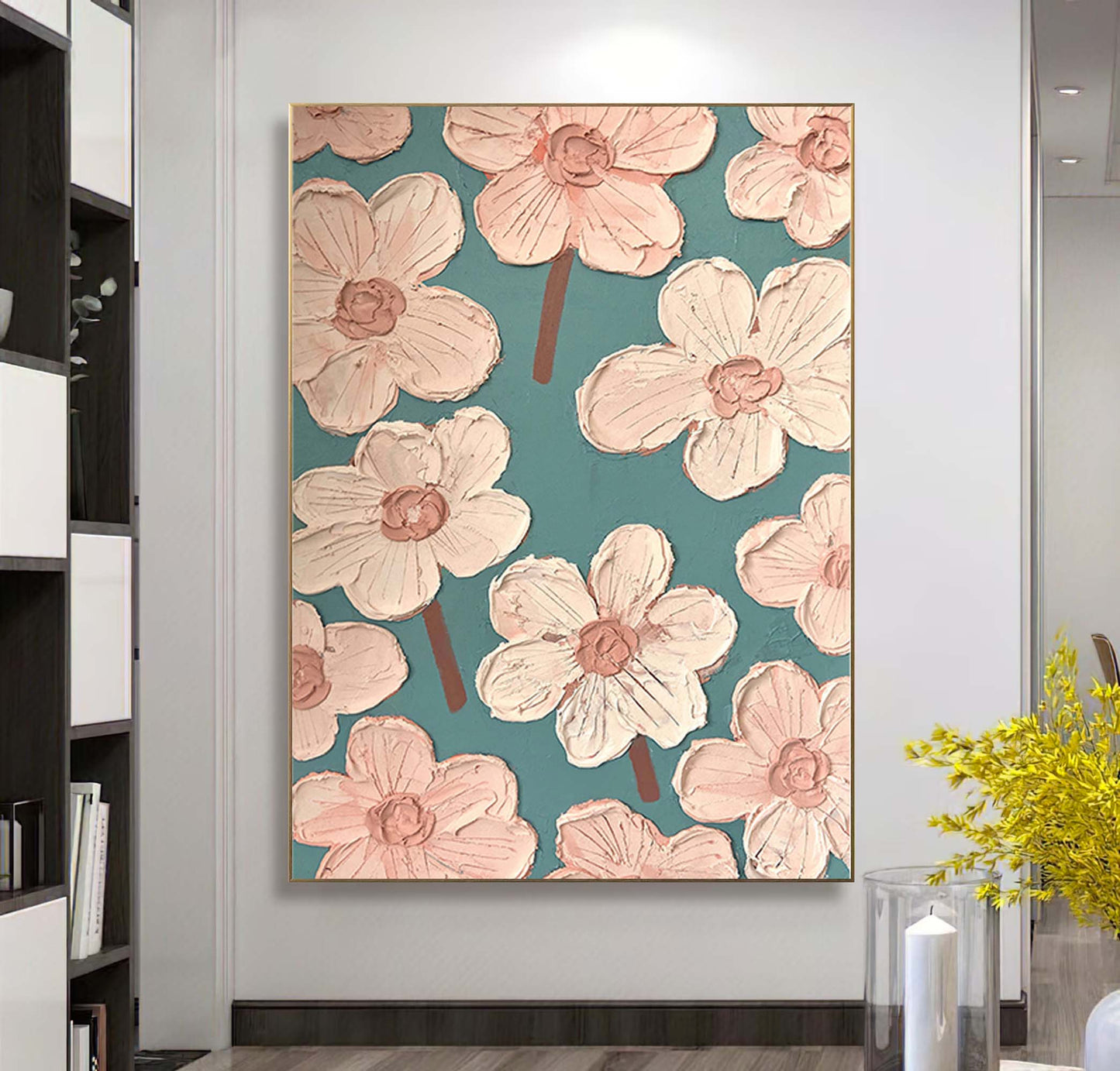 Charming Pink Floral Abstract Oil Painting for Modern Home Decor