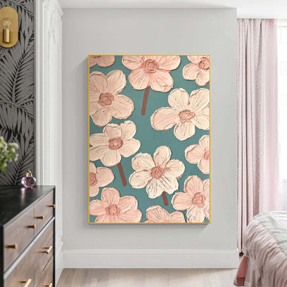 Charming Pink Floral Abstract Oil Painting for Modern Home Decor