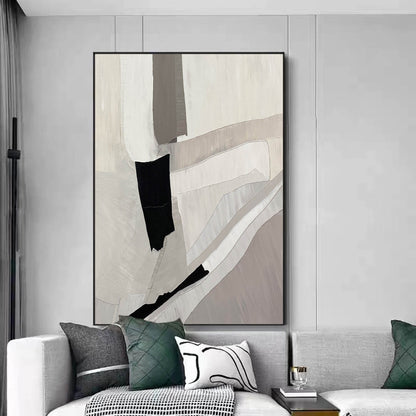 Abstract Minimalist Geometric Oil Painting in Neutral Tones for Modern Decor