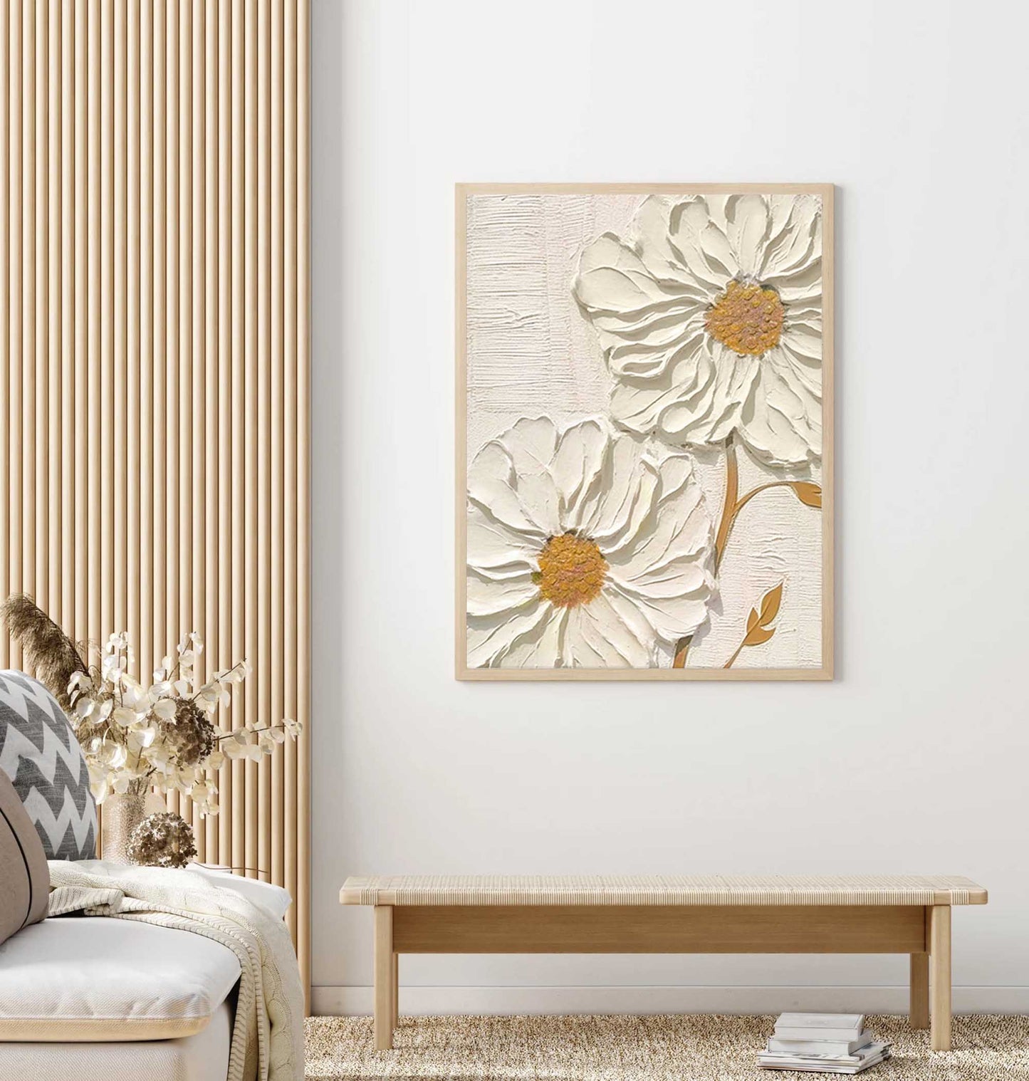 Elegant White Flower Oil Painting for Minimalist Home Décor and Art Lovers