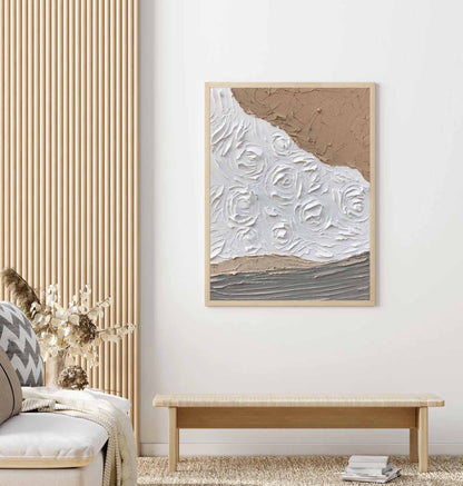 Elegant White Rose Oil Painting in Minimalist Style for Modern Decor