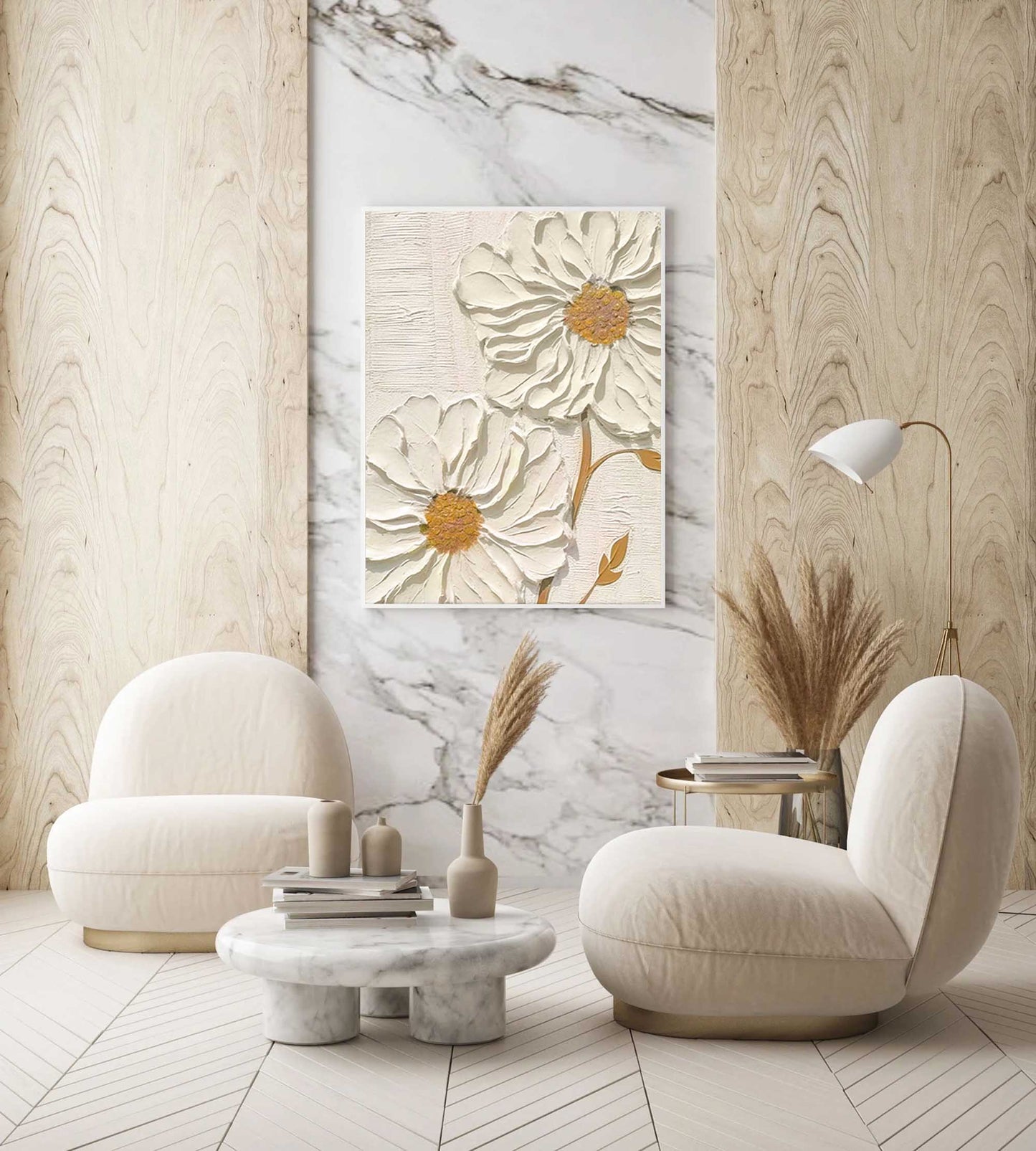 Elegant White Flower Oil Painting for Minimalist Home Décor and Art Lovers