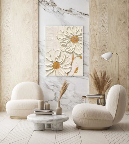 Elegant White Flower Oil Painting for Minimalist Home Décor and Art Lovers