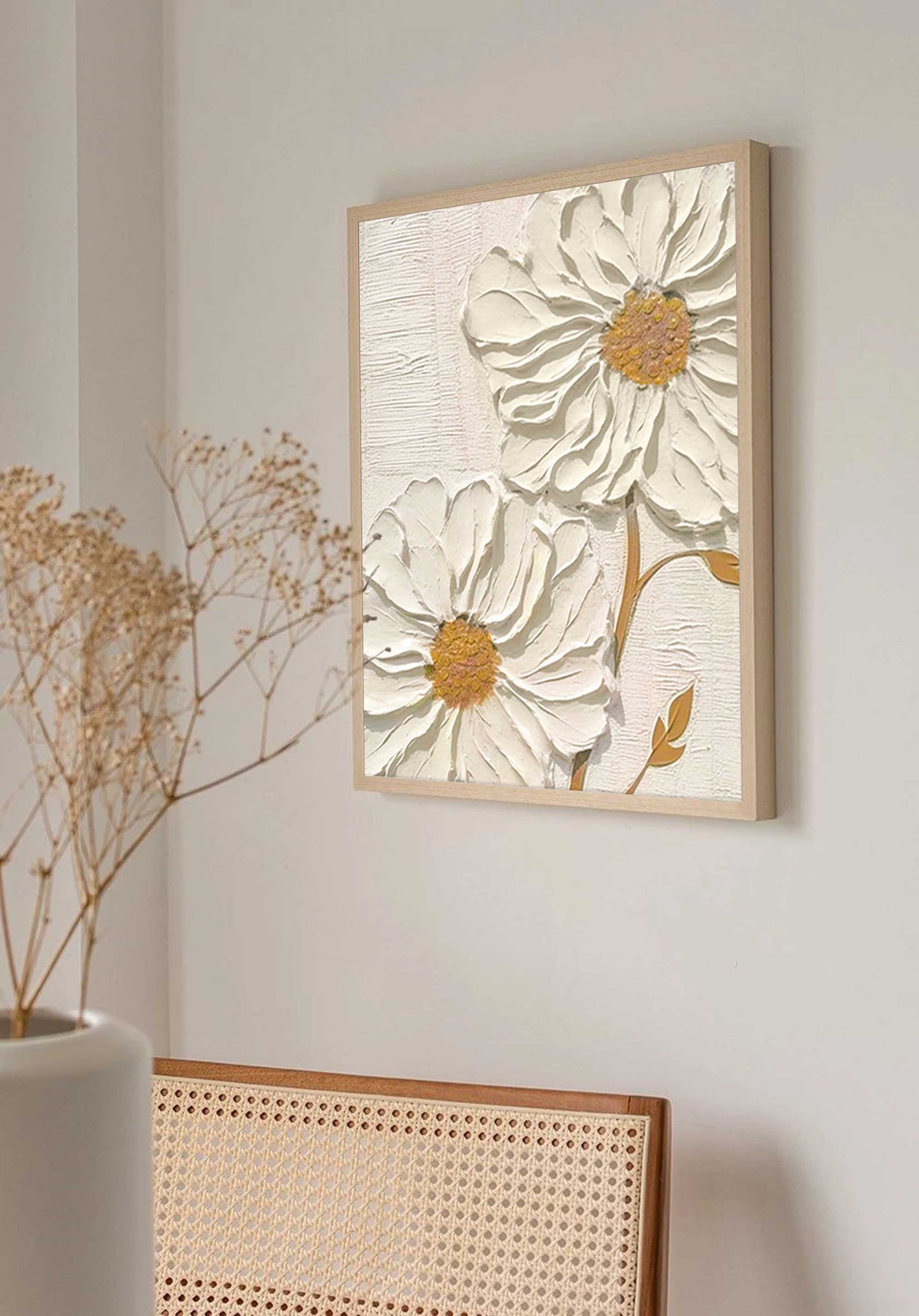 Elegant White Flower Oil Painting for Minimalist Home Décor and Art Lovers