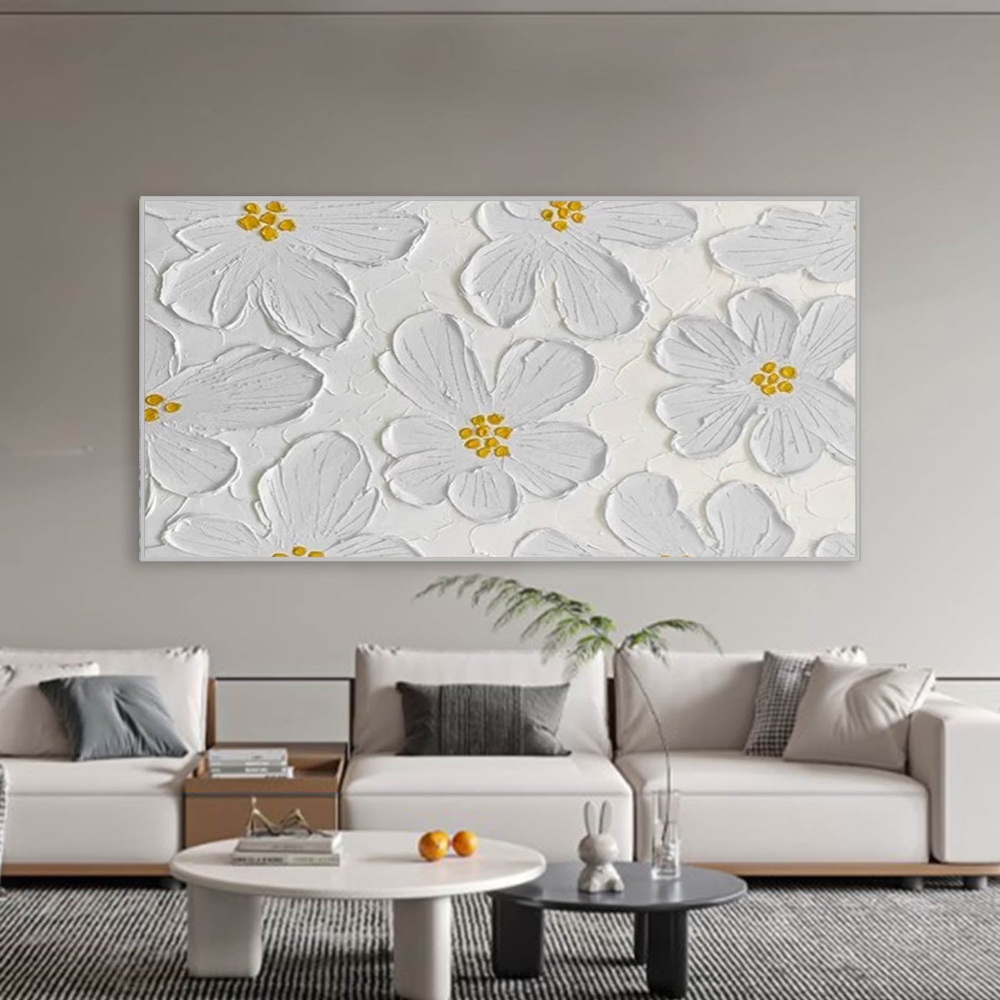 Elegant White Flower Oil Painting for Minimalist Home Décor and Art Lovers