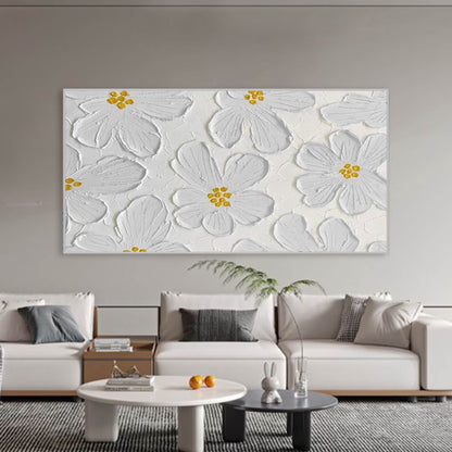 Elegant White Flower Oil Painting for Minimalist Home Décor and Art Lovers