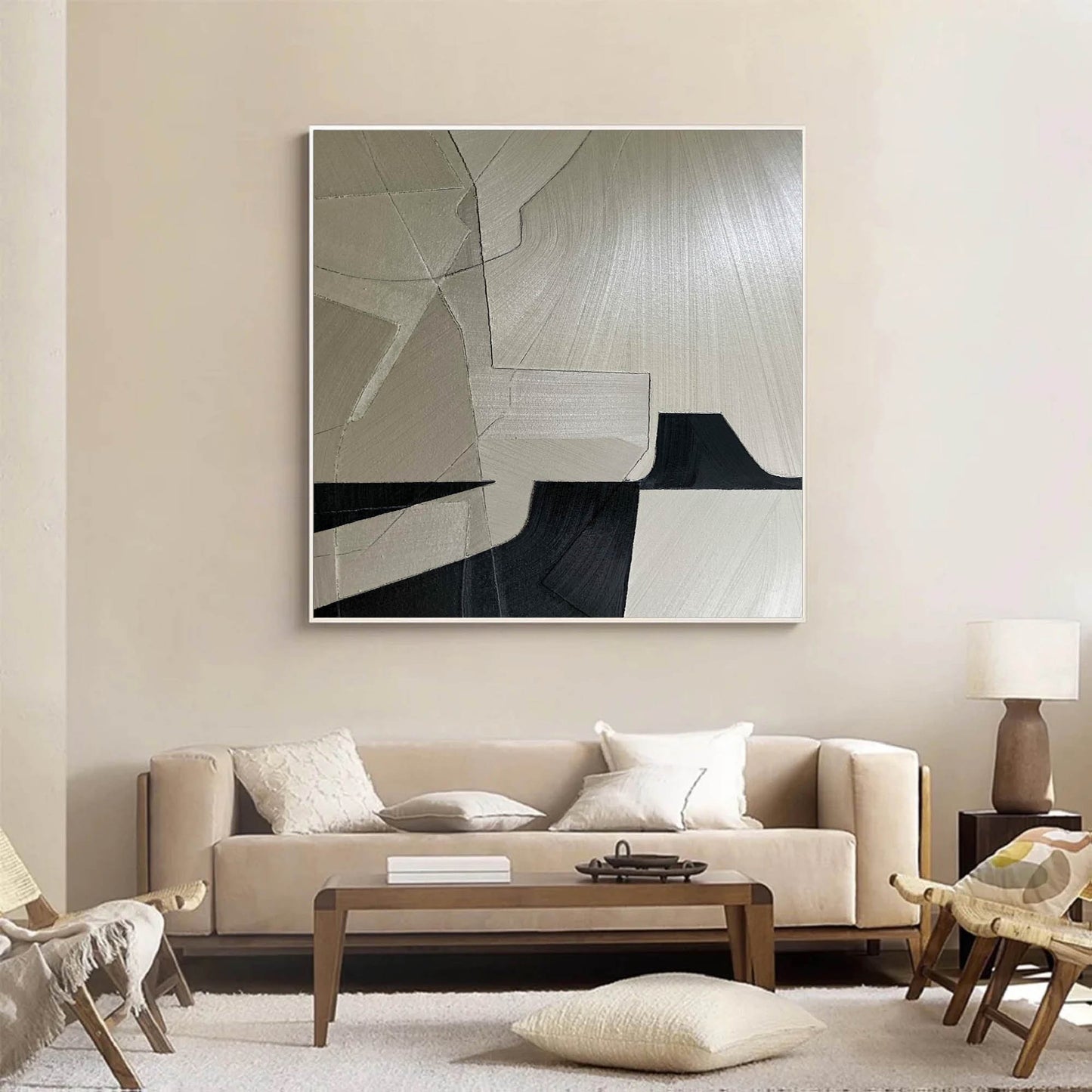 Sleek Minimalist Geometric Oil Painting for Modern Home Decor