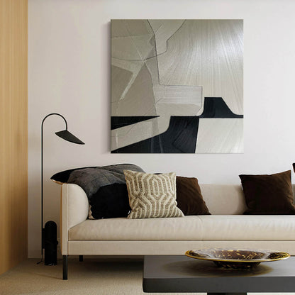 Sleek Minimalist Geometric Oil Painting for Modern Home Decor