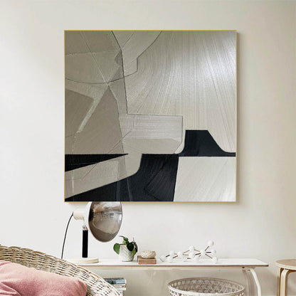 Sleek Minimalist Geometric Oil Painting for Modern Home Decor