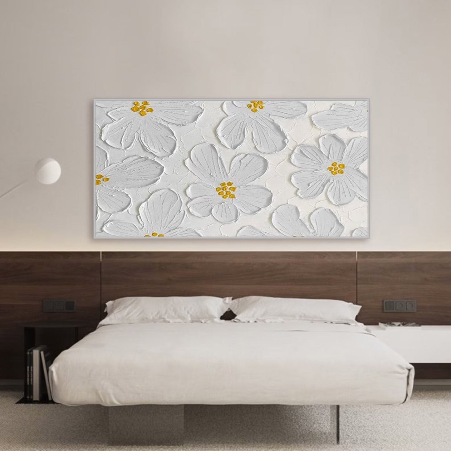 Elegant White Flower Oil Painting for Minimalist Home Décor and Art Lovers