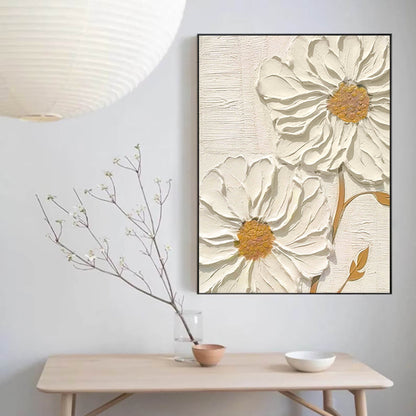 Elegant White Flower Oil Painting for Minimalist Home Décor and Art Lovers