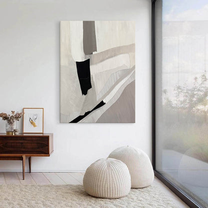 Abstract Minimalist Geometric Oil Painting in Neutral Tones for Modern Decor