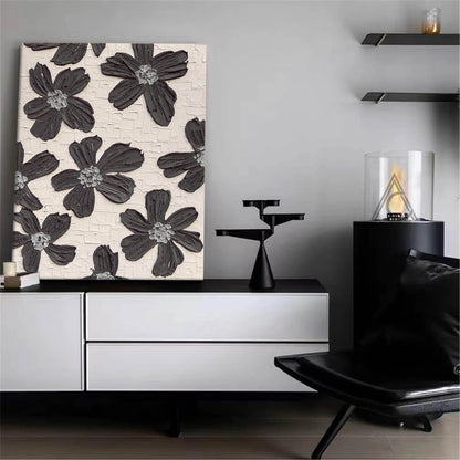 Elegant Black and White Floral Oil Painting for Modern Home Decor