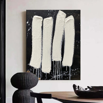 Contemporary Minimalist Abstract Oil Painting with Textured White Stripes