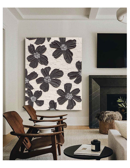 Elegant Black and White Floral Oil Painting for Modern Home Decor