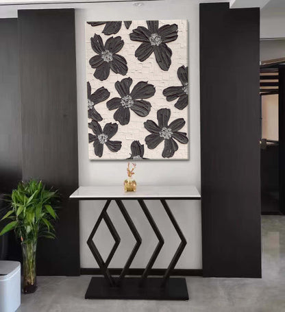 Elegant Black and White Floral Oil Painting for Modern Home Decor