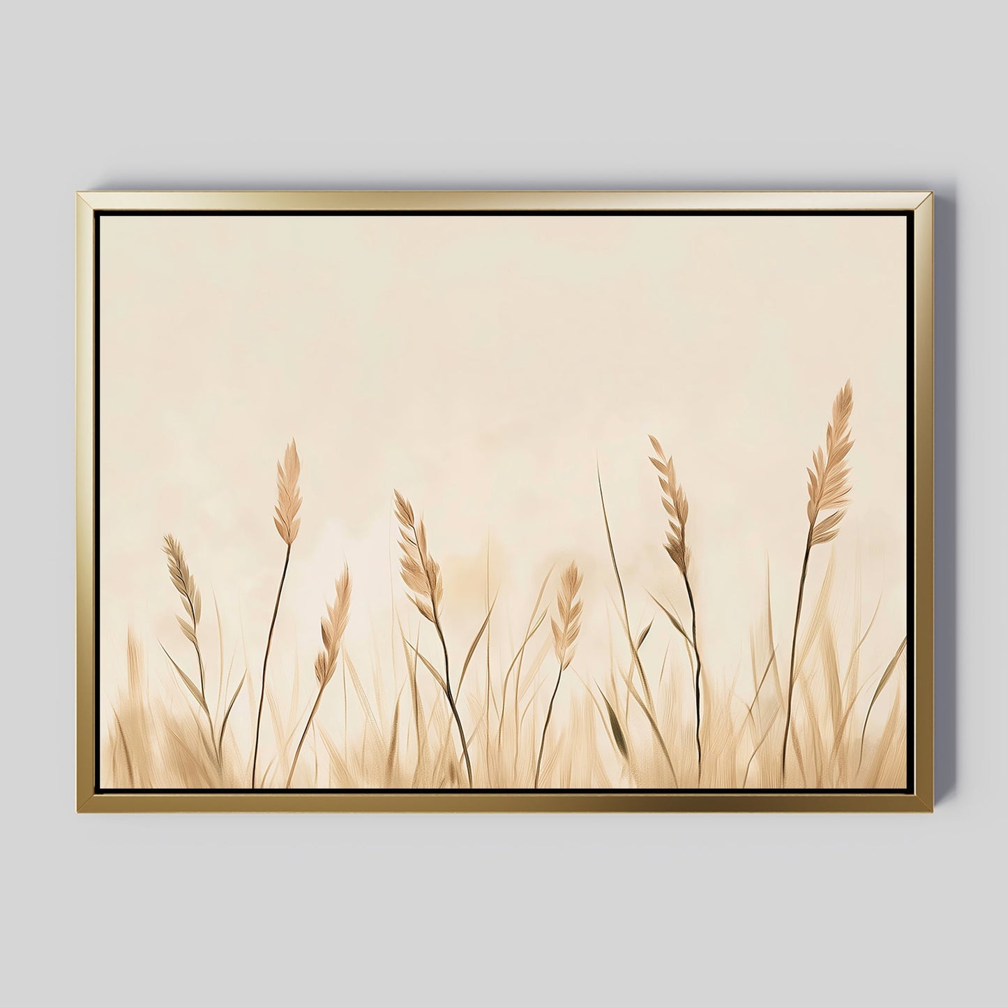 Serene Beige Reeds Abstract Oil Painting for Modern Home Décor