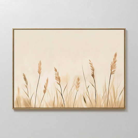 Serene Beige Reeds Abstract Oil Painting for Modern Home Décor