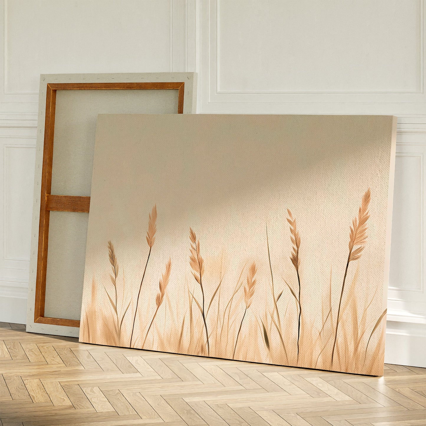 Serene Beige Reeds Abstract Oil Painting for Modern Home Décor