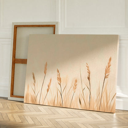 Serene Beige Reeds Abstract Oil Painting for Modern Home Décor