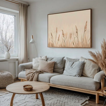 Serene Beige Reeds Abstract Oil Painting for Modern Home Décor