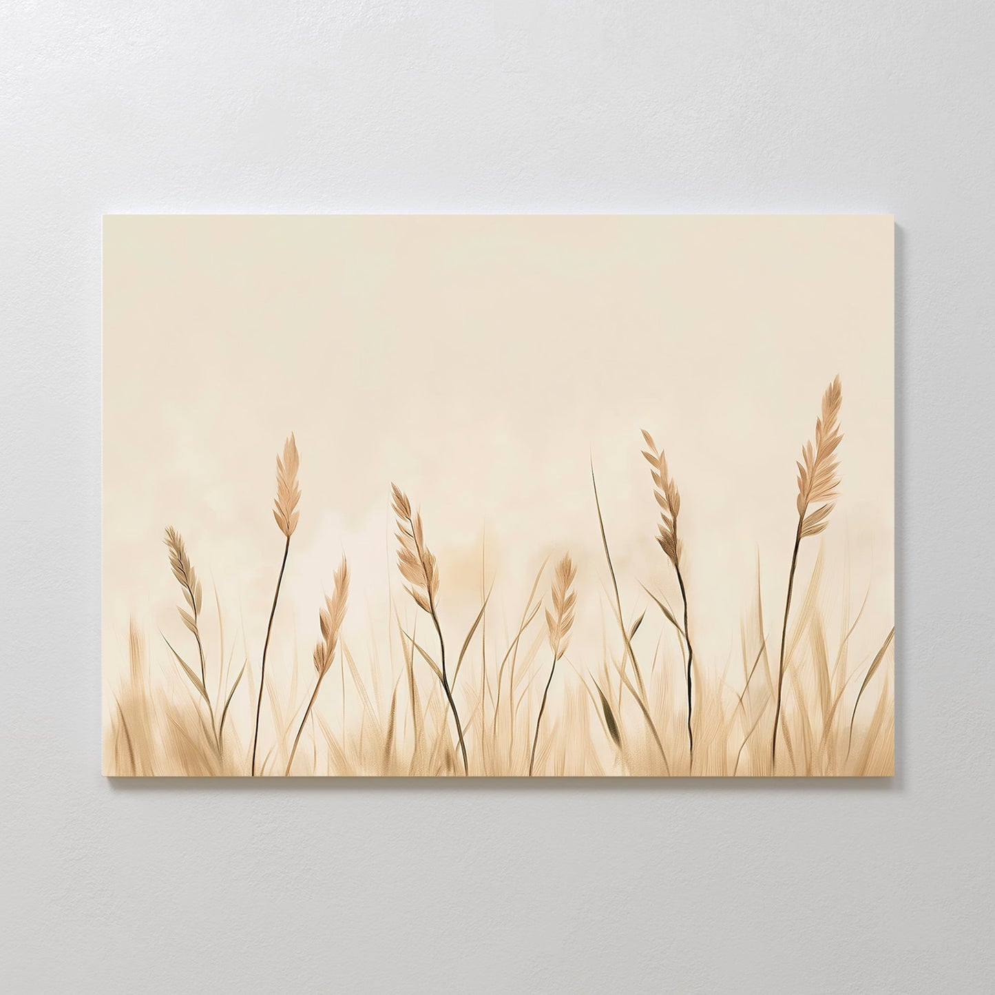 Serene Beige Reeds Abstract Oil Painting for Modern Home Décor