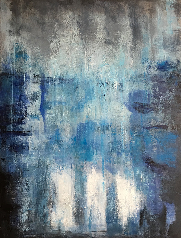 Abstract Blue Serenity: Modern Oil Painting for Elegant Home Décor