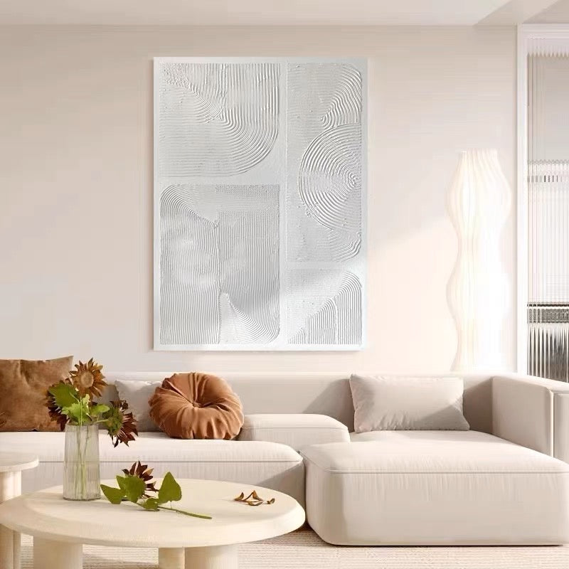 Abstract White Textured Oil Painting for Modern Home Decor