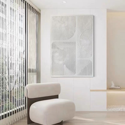 Abstract White Textured Oil Painting for Modern Home Decor