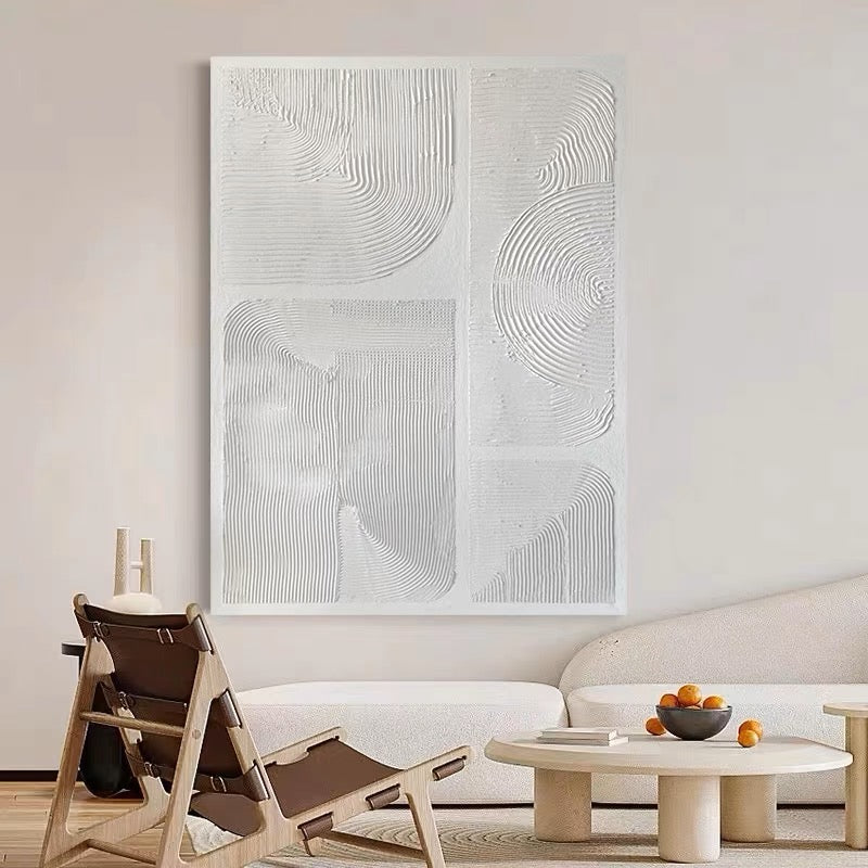 Abstract White Textured Oil Painting for Modern Home Decor