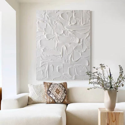 Textured White Abstract Oil Painting for Modern Home Decor