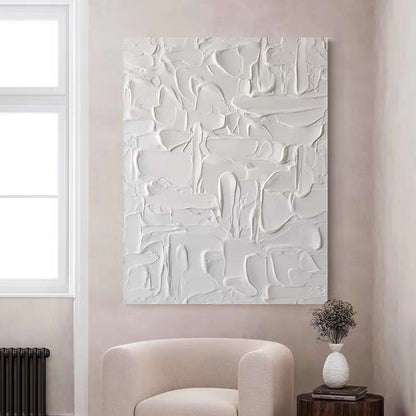 Textured White Abstract Oil Painting for Modern Home Decor