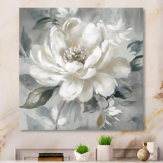Elegant White and Gray Peony Oil Painting Floral Artwork for Home Decor