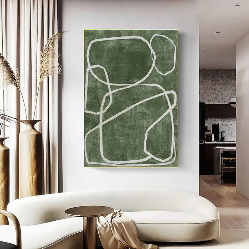 Abstract Green Oil Painting for Modern Home Decor and Tranquil Living Spaces