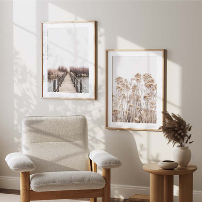 Delicate Wildflowers in Soft Beige Tones - Artistic Oil Painting for Home Decor